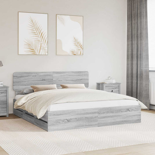 Bed Frame with Drawer Grey Sonoma 180 x 200 cm Engineered Wood