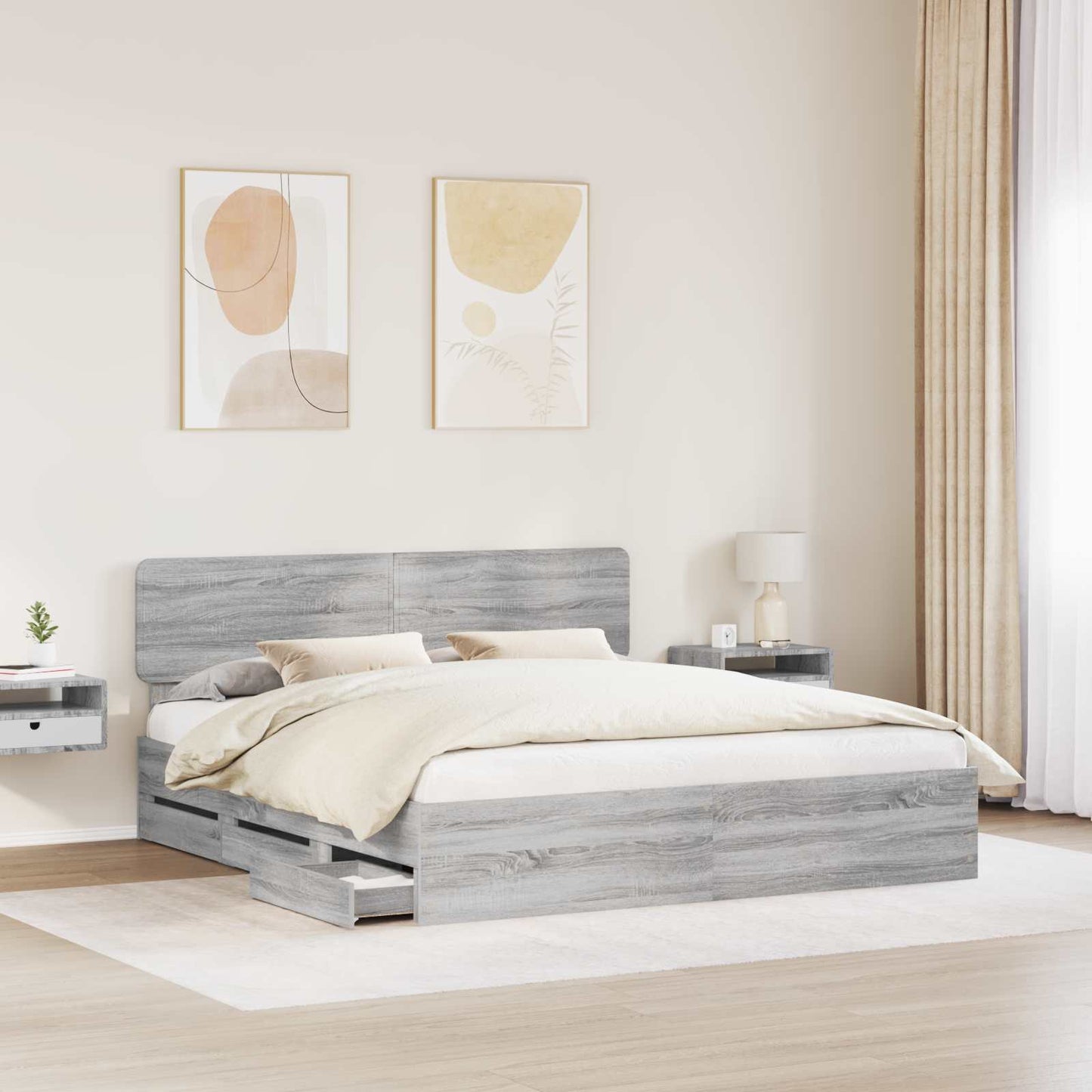 Bed Frame with Drawer Grey Sonoma 180 x 200 cm Engineered Wood