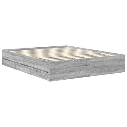 Bed Frame with Drawer Grey Sonoma 160 x 200 cm Engineered Wood