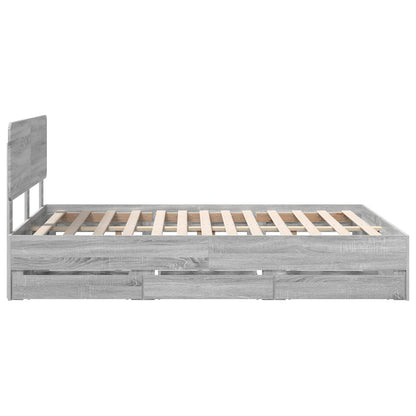 Bed Frame with Drawer Grey Sonoma 160 x 200 cm Engineered Wood