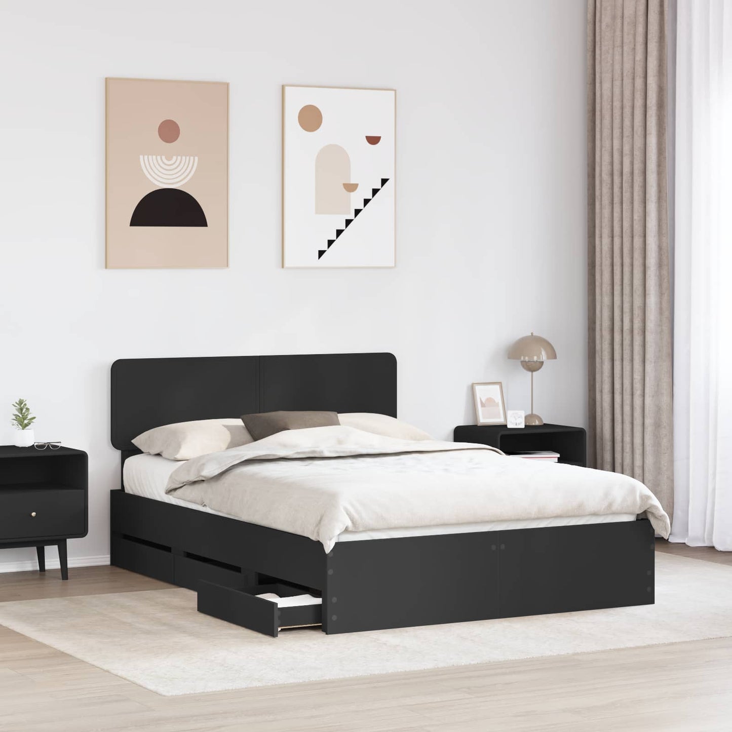 Bed Frame with Headboard Black 150 x 200 cm Engineered Wood