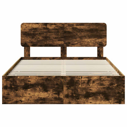 Bed Frame with Drawer Smoked Oak 150 x 200 cm Engineered Wood