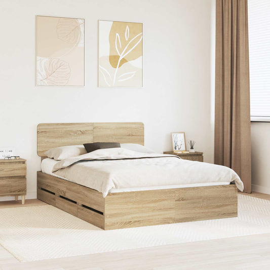 Bed Frame with Drawer Sonoma Oak 140 x 190 cm Engineered Wood