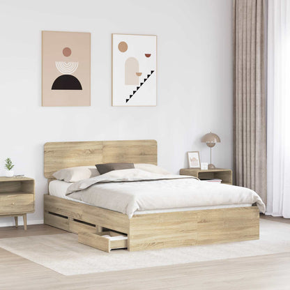 Bed Frame with Drawer Sonoma Oak 140 x 190 cm Engineered Wood