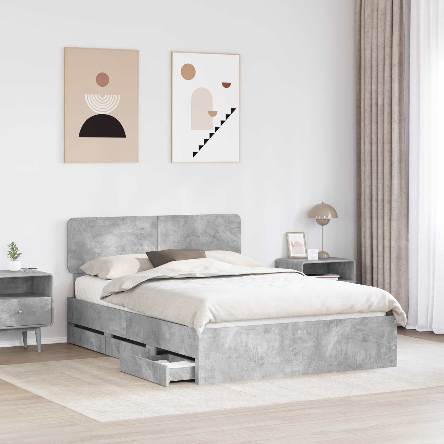 Bed Frame Concrete Grey 140 x 200 cm Engineered Wood