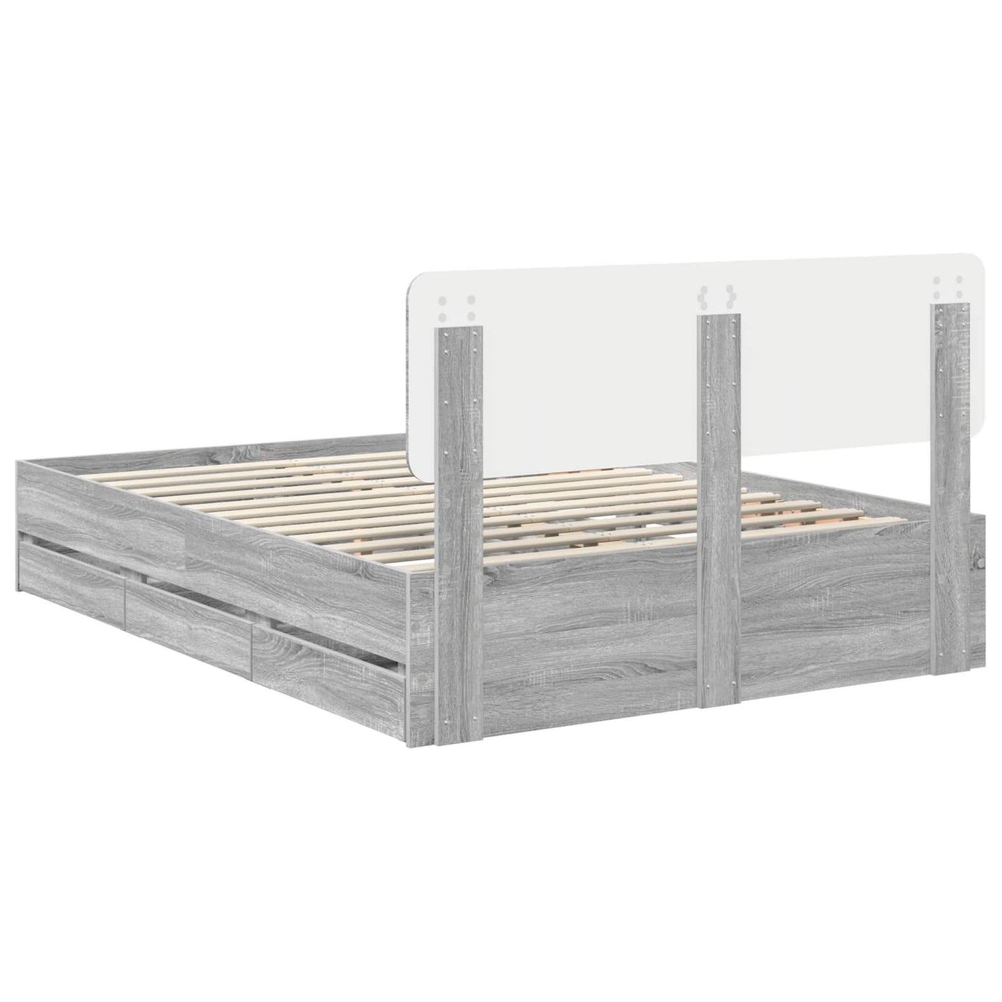 Bed Frame with Drawer Grey Sonoma 140 x 200 cm Engineered Wood