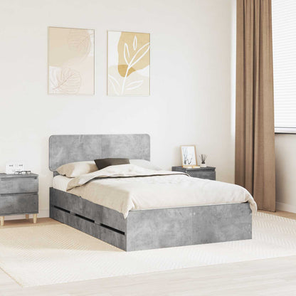 Bed Frame Concrete Grey 135 x 190 cm Engineered Wood