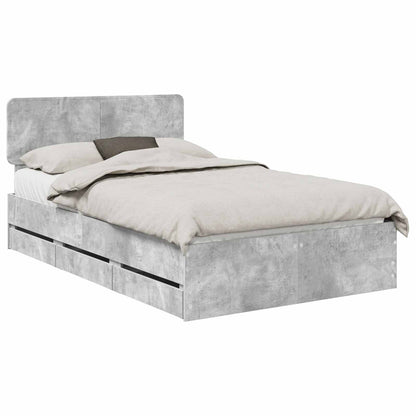 Bed Frame Concrete Grey 135 x 190 cm Engineered Wood