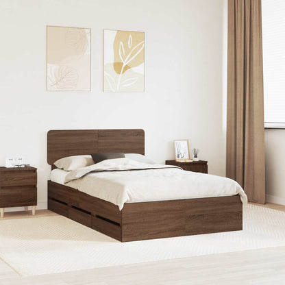 Bed Frame with Drawer Brown Oak 135 x 190 cm Engineered Wood