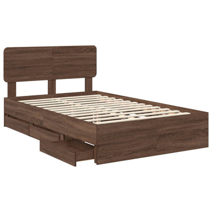 Bed Frame with Drawer Brown Oak 135 x 190 cm Engineered Wood