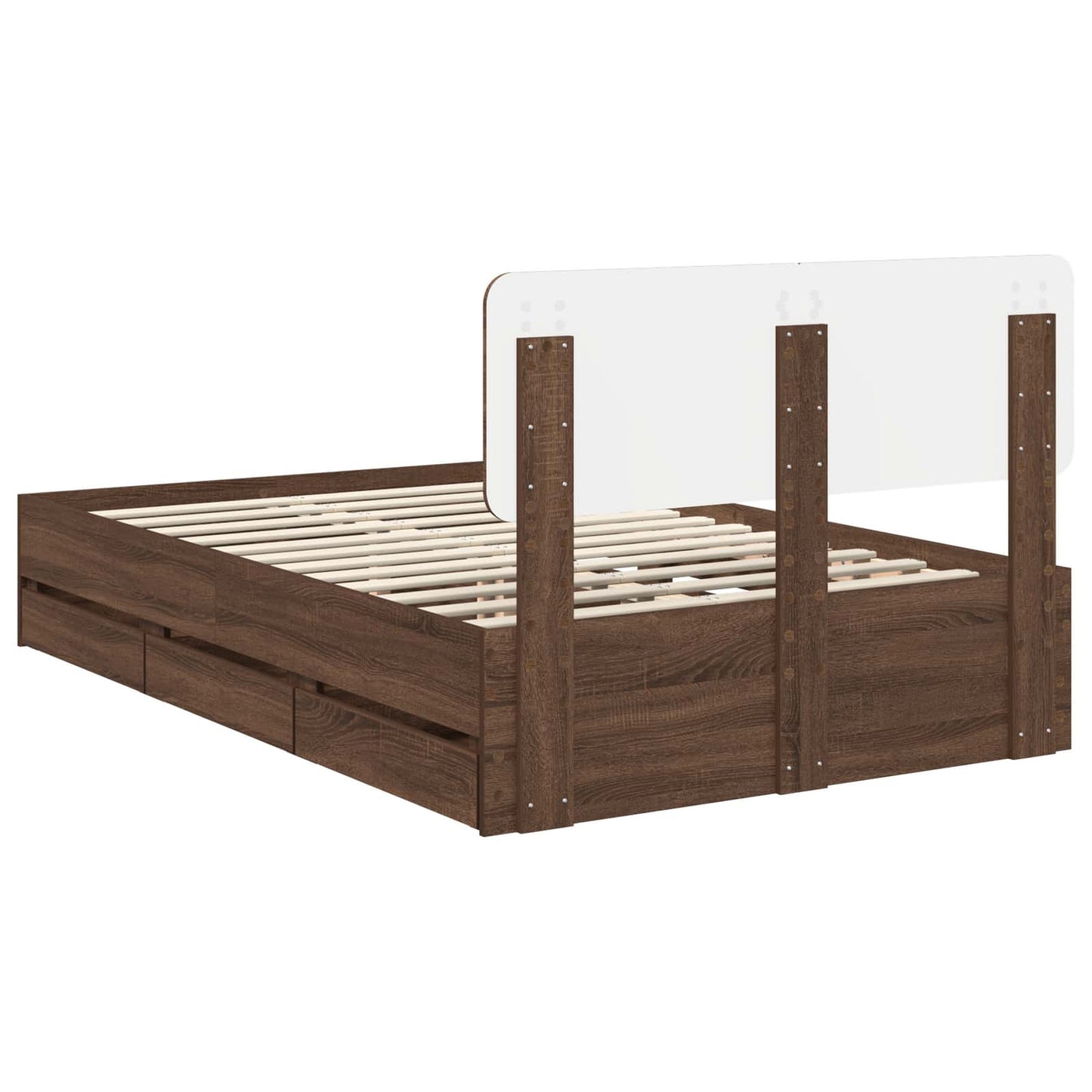 Bed Frame with Drawer Brown Oak 135 x 190 cm Engineered Wood