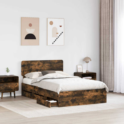 Bed Frame with Drawer Smoked Oak 120 x 190 cm Engineered Wood