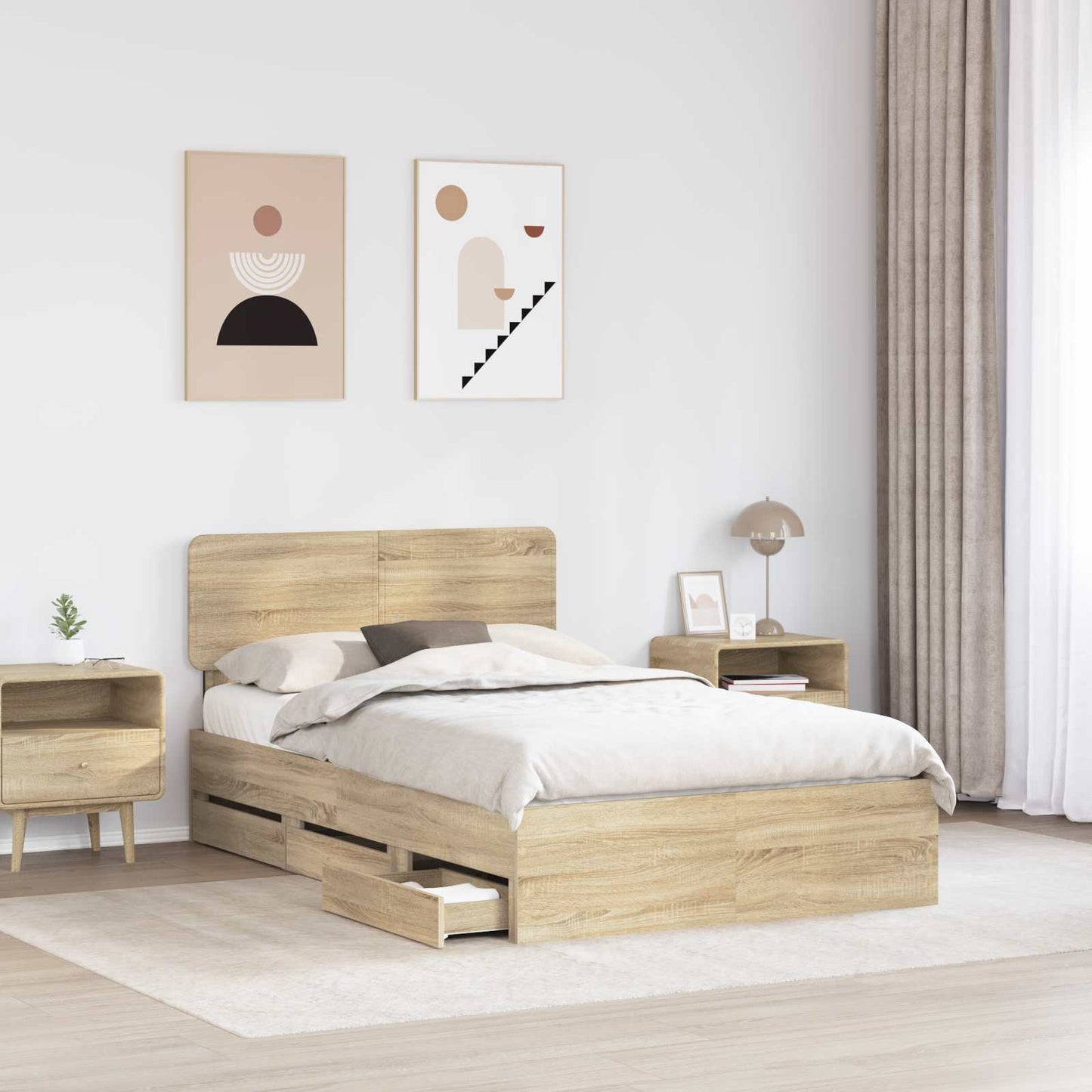 Bed Frame with Drawer Sonoma Oak 120 x 200 cm Engineered Wood