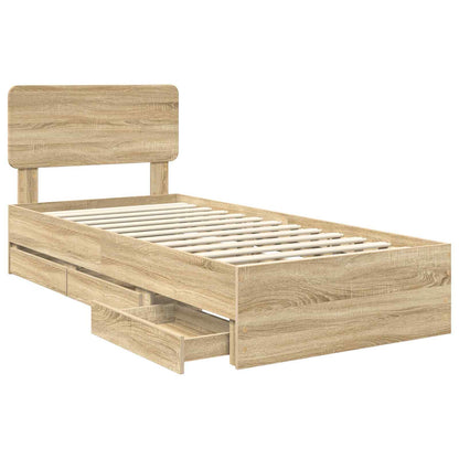 Bed Frame with Drawer Sonoma Oak 100 x 200 cm Engineered Wood