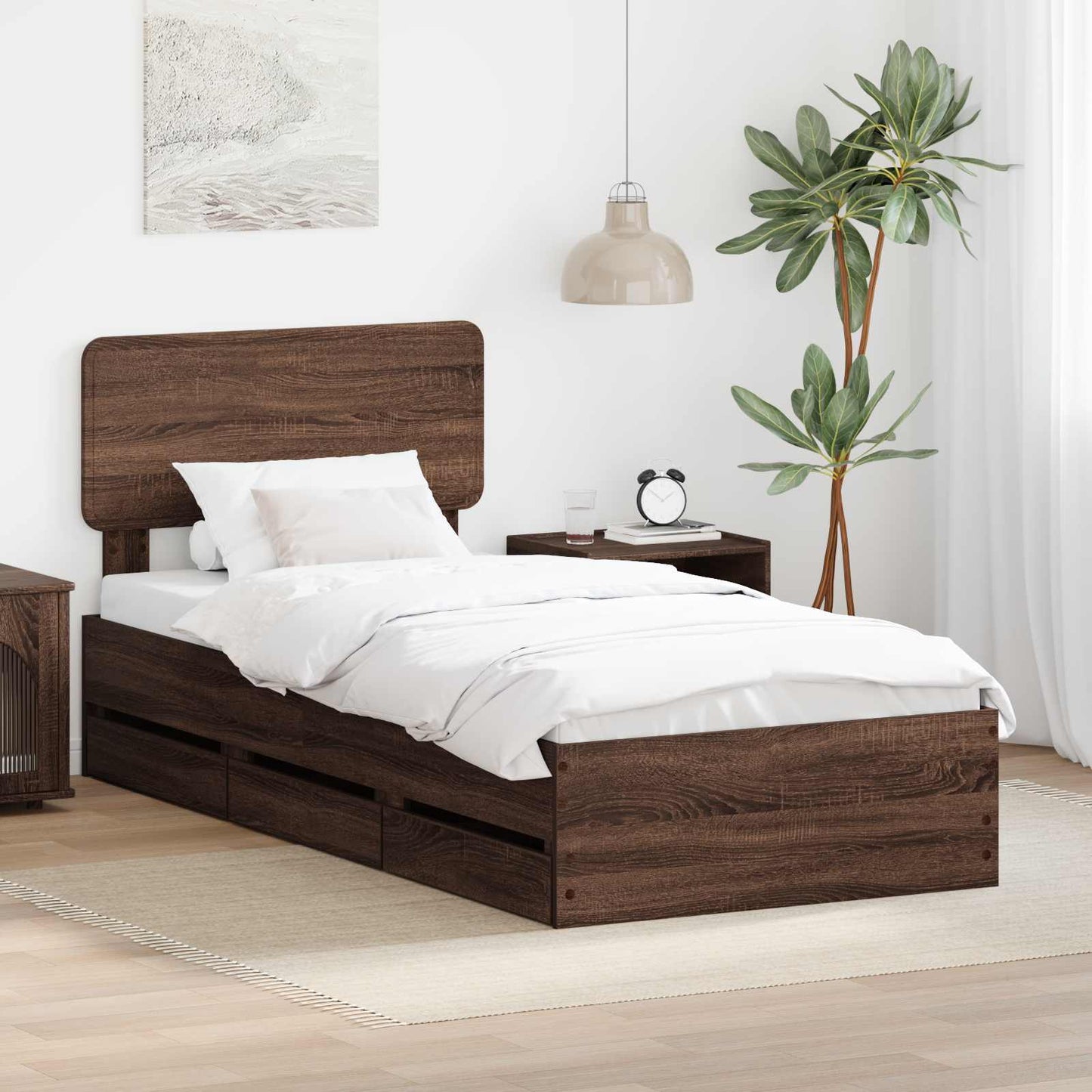 Bed Frame with Drawer Brown Oak 100 x 200 cm Engineered Wood