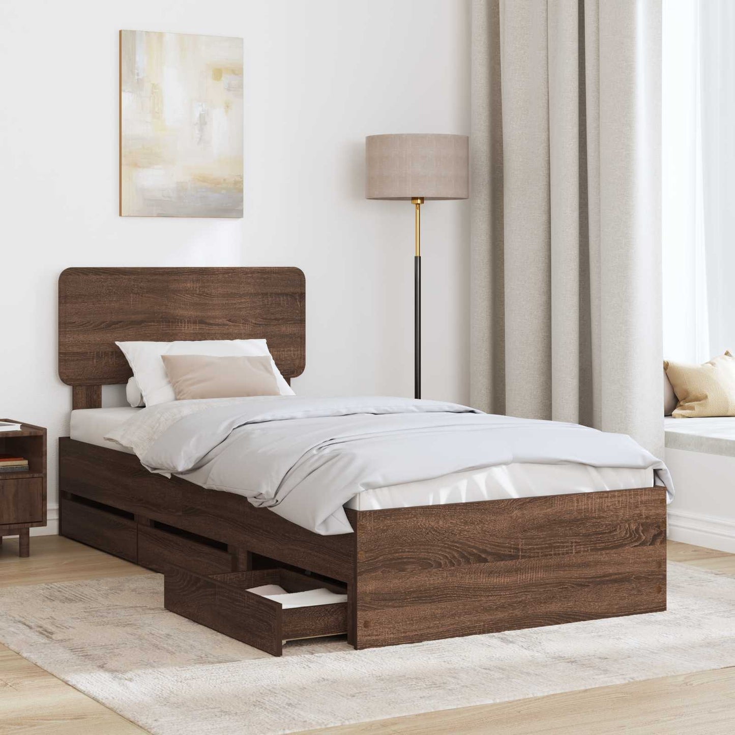 Bed Frame with Drawer Brown Oak 100 x 200 cm Engineered Wood