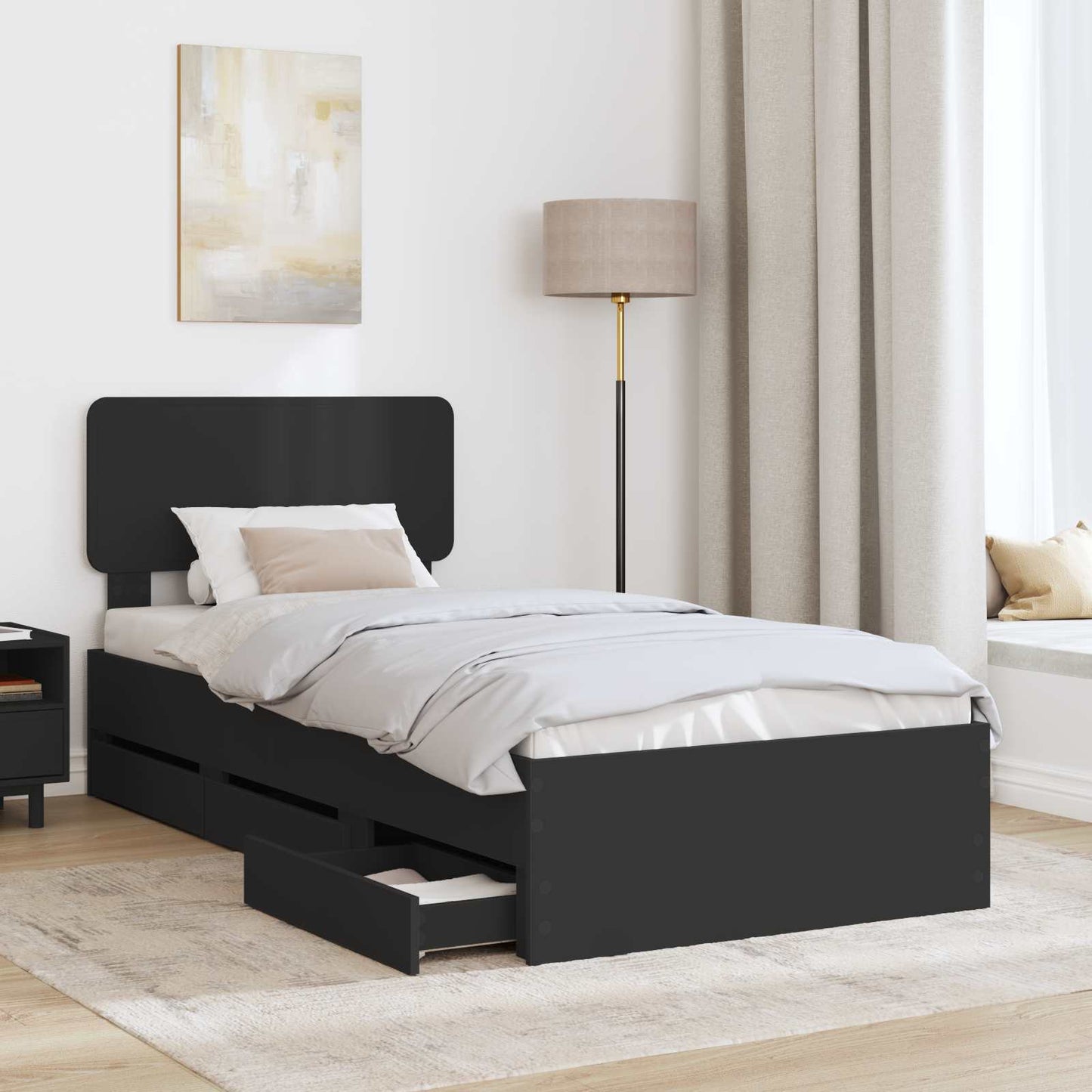 Bed Frame with Drawer Black 90 x 200 cm Engineered Wood