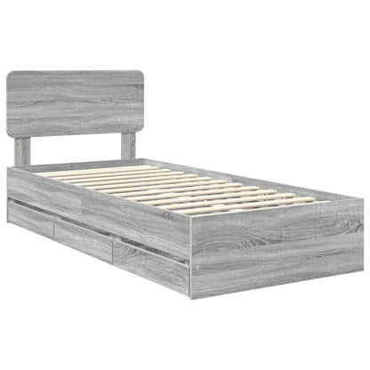 Bed Frame with Drawer Grey Sonoma 90 x 200 cm Engineered Wood