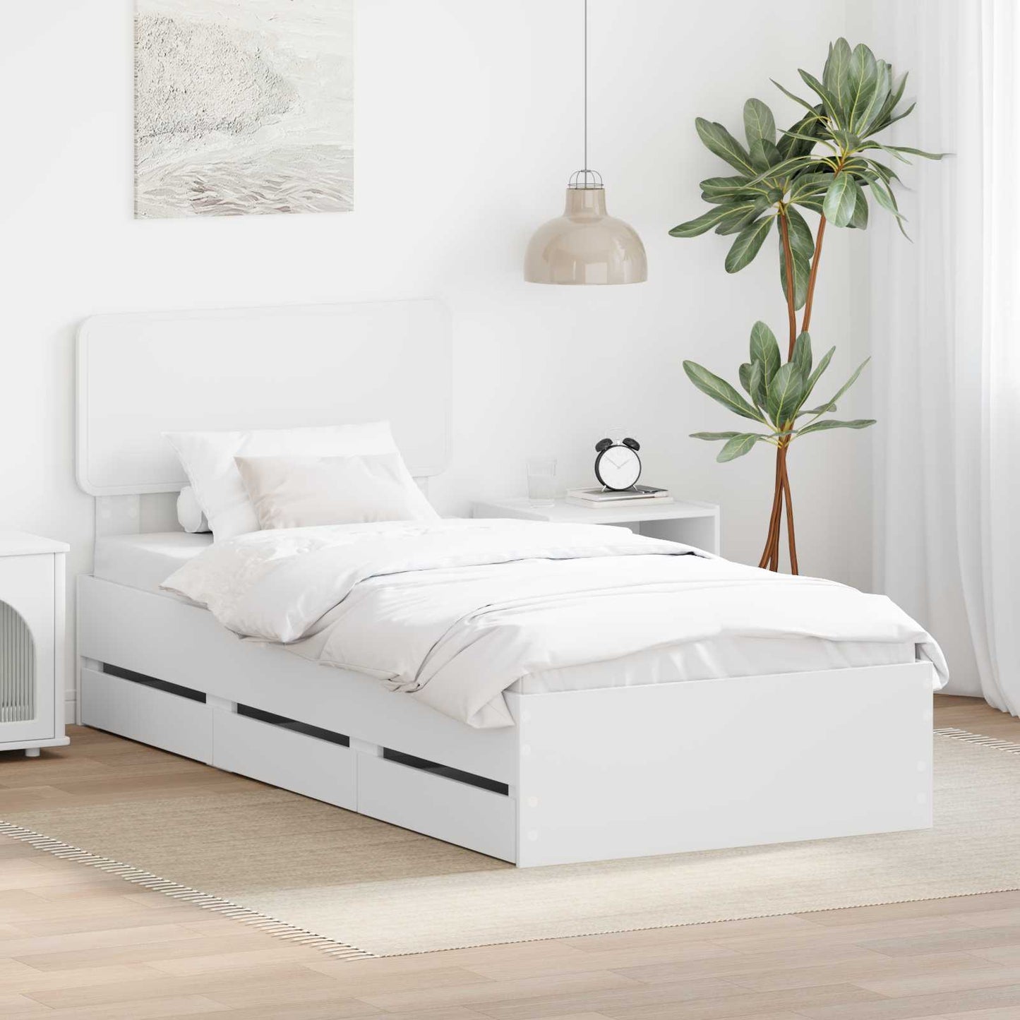 Bed Frame with Drawer White 90 x 190 cm Engineered Wood
