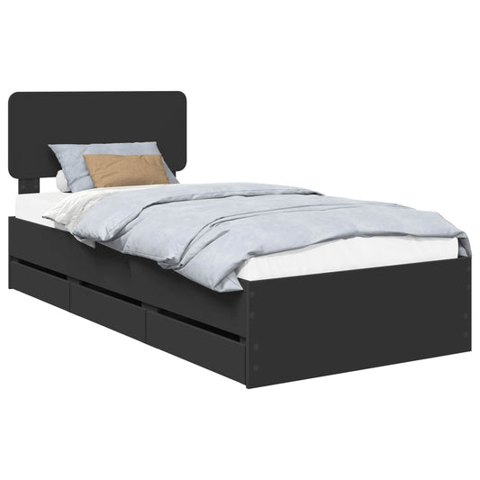 Bed Frame with Headboard Black 90 x 200 cm Engineered Wood