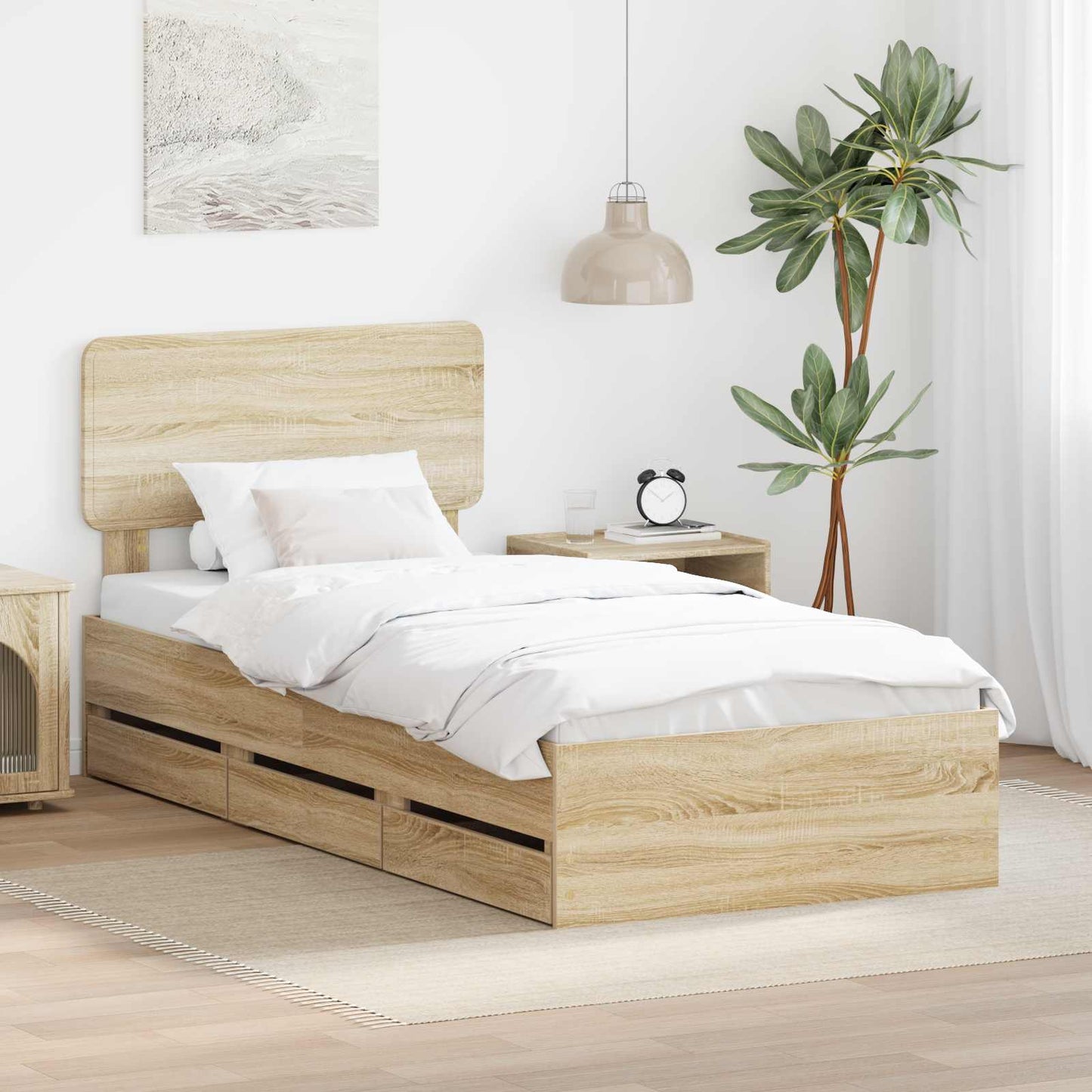 Bed Frame with Headboard Sonoma Oak 90 x 200 cm Engineered Wood