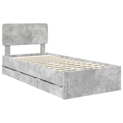 Bed Frame with Drawer Concrete Grey 90 x 190 cm Engineered Wood
