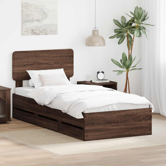 Bed Frame with Headboard Brown Oak 90 x 200 cm Engineered Wood