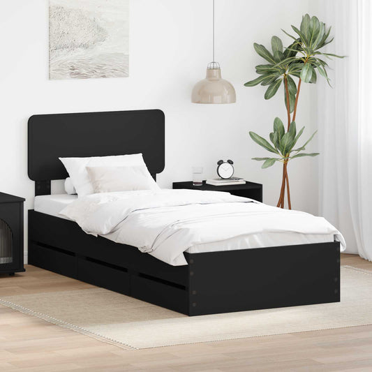Bed Frame with Headboard Black 75 x 190 cm Engineered Wood