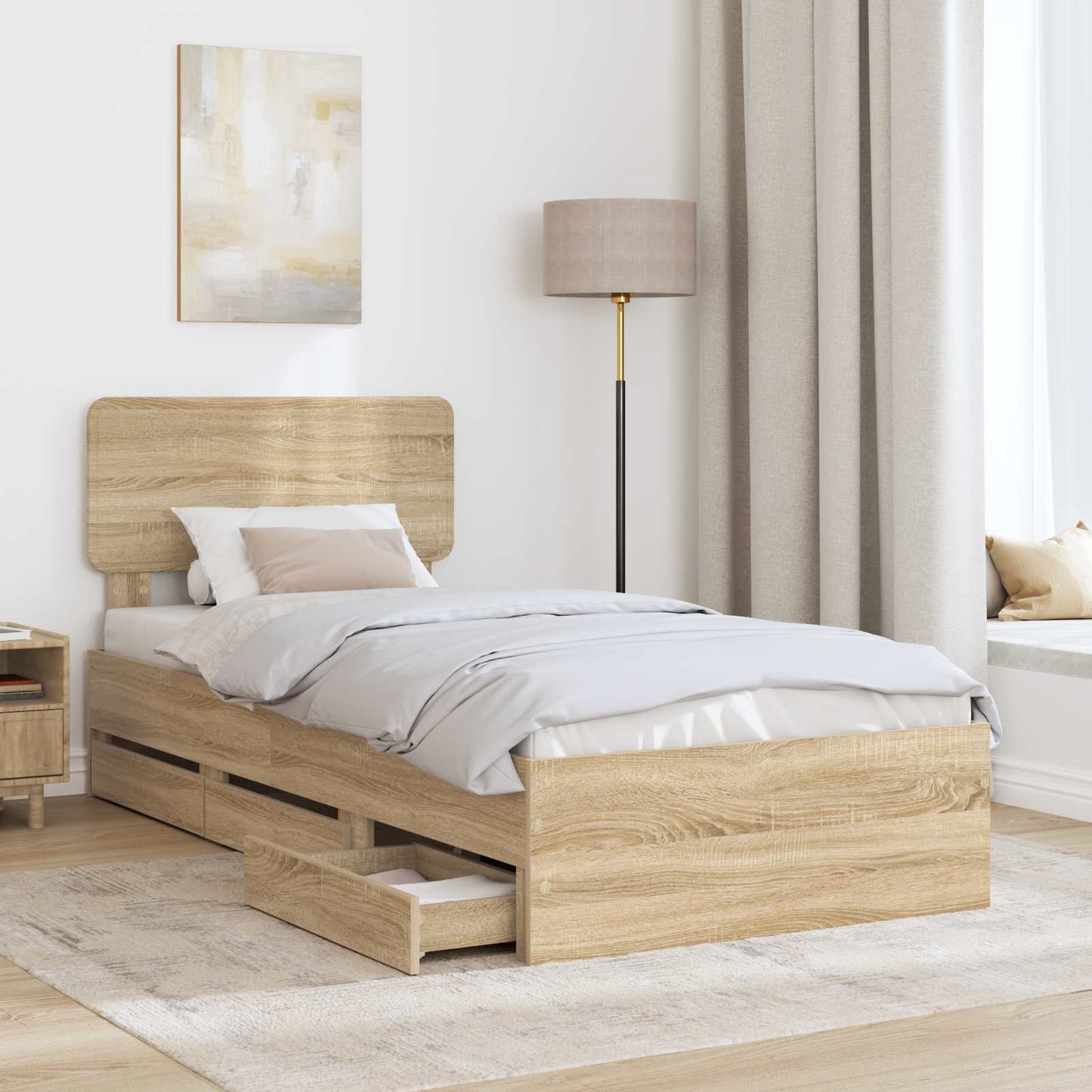 Bed Frame with Drawer Sonoma Oak 75 x 190 cm Engineered Wood