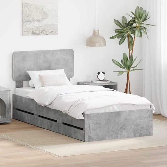 Bed Frame with Drawer Concrete Grey 75 x 190 cm Engineered Wood