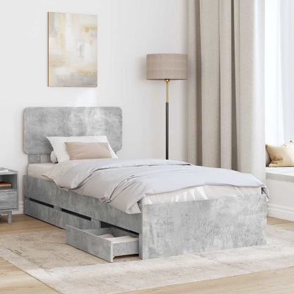 Bed Frame with Drawer Concrete Grey 75 x 190 cm Engineered Wood