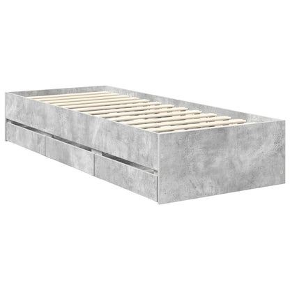 Bed Frame with Drawer Concrete Grey 75 x 190 cm Engineered Wood