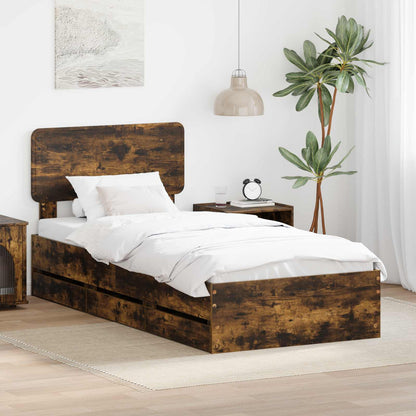 Bed Frame with Drawer Smoked Oak 75 x 190 cm Engineered Wood
