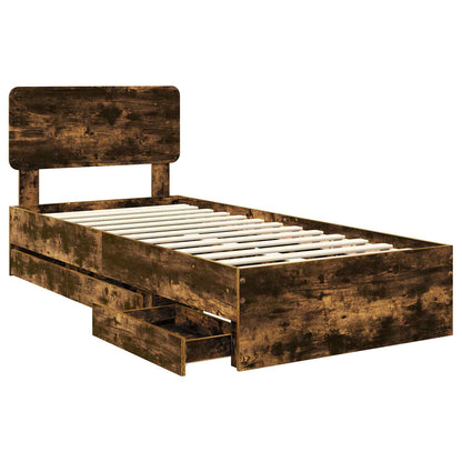 Bed Frame with Drawer Smoked Oak 75 x 190 cm Engineered Wood