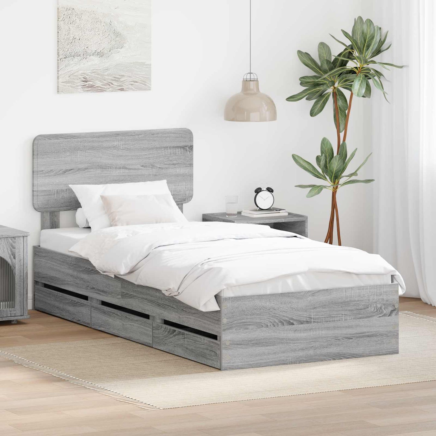 Bed Frame with Drawer Grey Sonoma 75 x 190 cm Engineered Wood