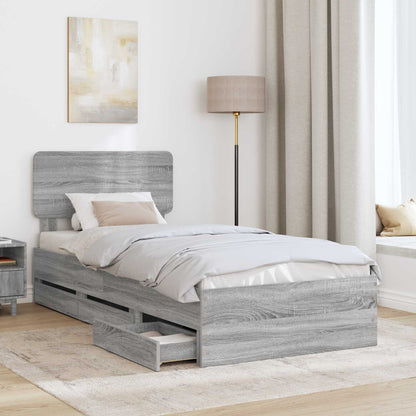 Bed Frame with Drawer Grey Sonoma 75 x 190 cm Engineered Wood