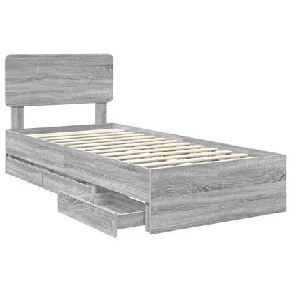 Bed Frame with Drawer Grey Sonoma 75 x 190 cm Engineered Wood