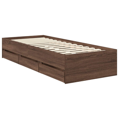 Bed Frame with Drawer Brown Oak 75 x 190 cm Engineered Wood