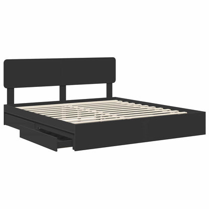 Storage Bed with Headboard Black 200 x 200 cm Engineered Wood