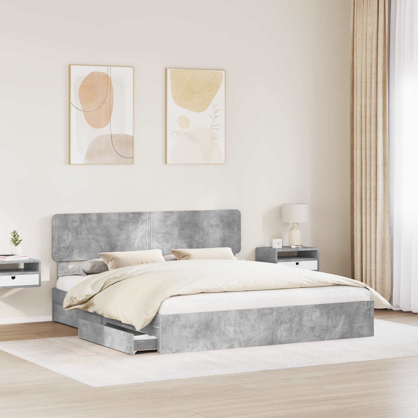 Storage Bed Concrete Grey 200 x 200 cm Engineered Wood