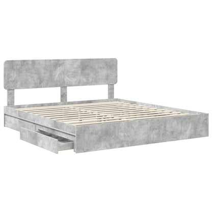 Storage Bed Concrete Grey 200 x 200 cm Engineered Wood