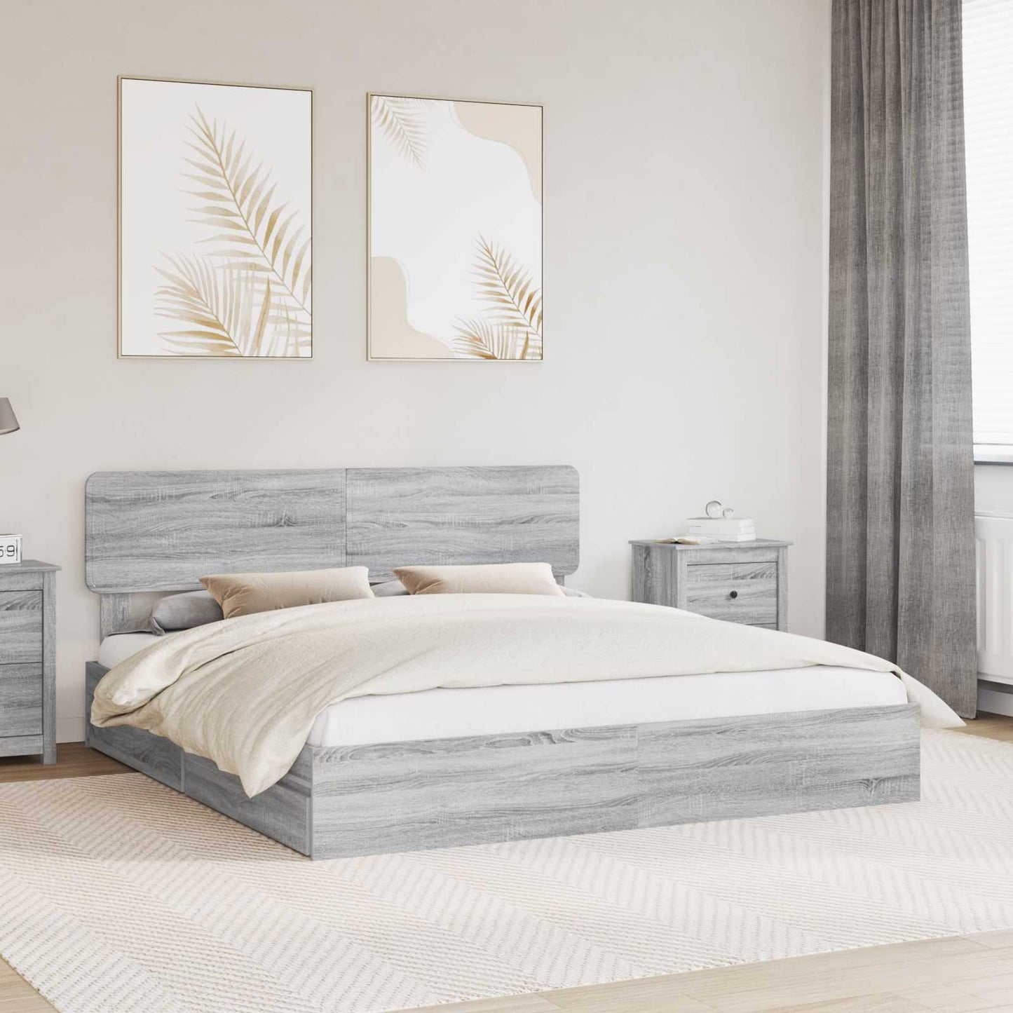 Storage Bed Grey Sonoma 200 x 200 cm Engineered Wood
