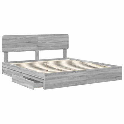 Storage Bed Grey Sonoma 200 x 200 cm Engineered Wood