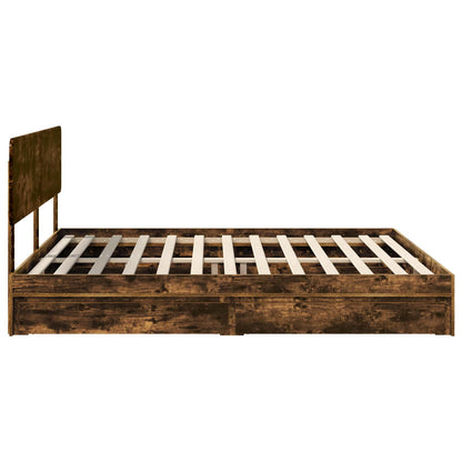 Storage Bed with Drawer Smoked Oak 180 x 200 cm Engineered Wood