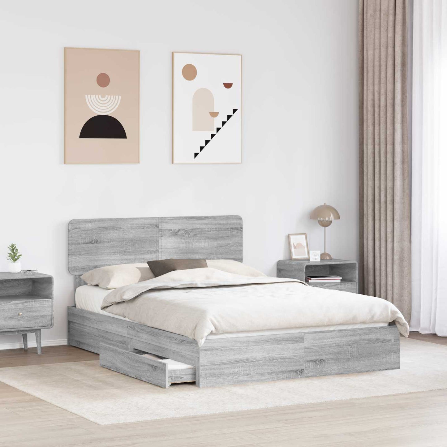 Storage Bed Grey Sonoma 150 x 200 cm Engineered Wood