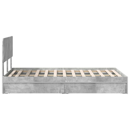 Storage Bed Concrete Grey 135 x 190 cm Engineered Wood