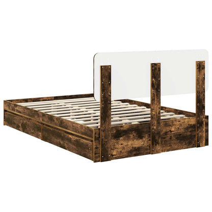 Storage Bed with Drawer Smoked Oak 135 x 190 cm Engineered Wood
