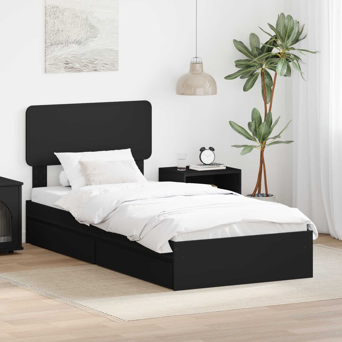 Storage Bed with Headboard Black 100 x 200 cm Engineered Wood