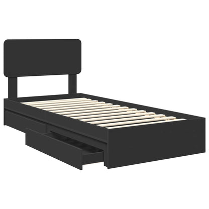 Storage Bed with Headboard Black 100 x 200 cm Engineered Wood