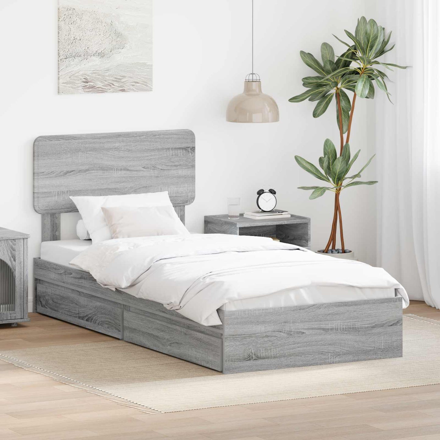 Storage Bed Grey Sonoma 100 x 200 cm Engineered Wood